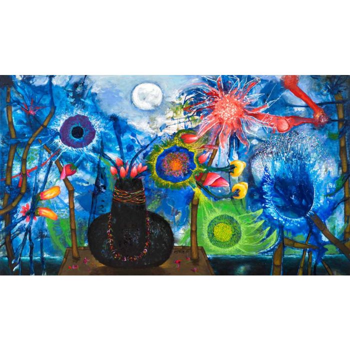 Kumbh with flowers in Moonlight